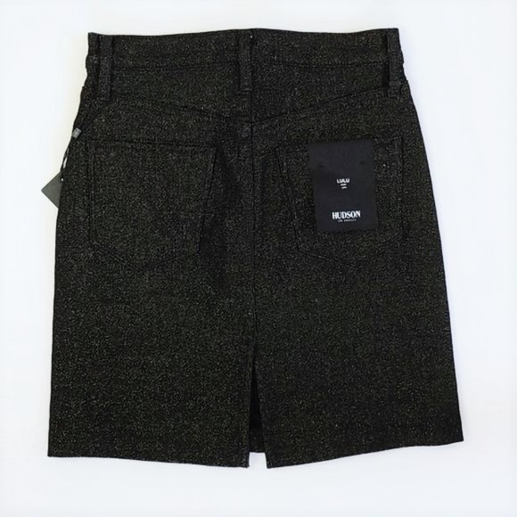 HUDSON Lulu Metallic Black Stretch Denim Mini Skirt Gold Stellar - Size 24 - Picture 4 of 8